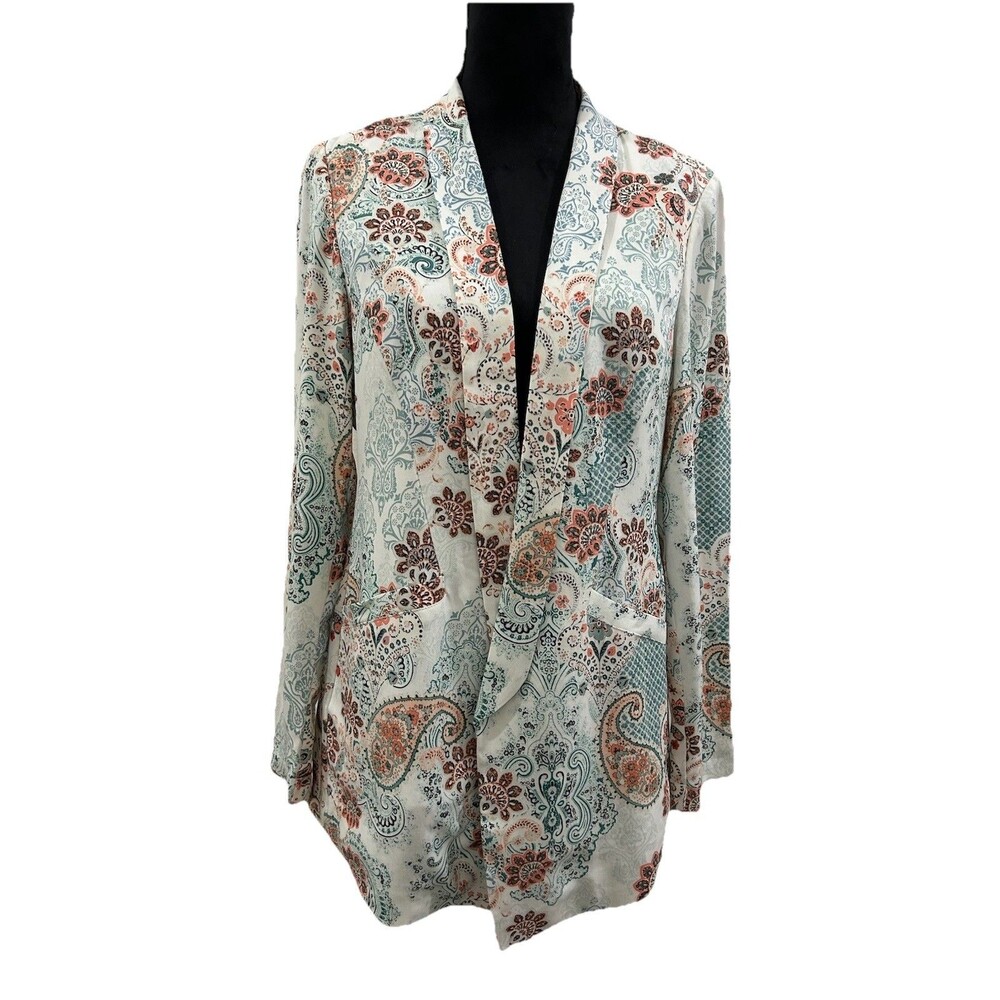 Chicos Size 1 Womens 8/10 Jacket Multi Color Paisley Open Front Lined